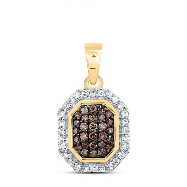 10k YELLOW GOLD 1/4CTW DIAMOND NK OCTAGON COGNAC NATURAL PENDANT